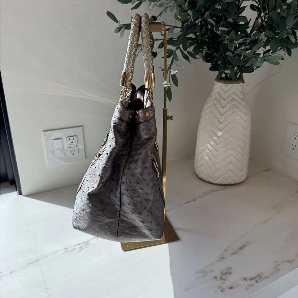 Versace Ostrich Handbag - Silver Grey with Champagne Hardware - Picture 8 of 17